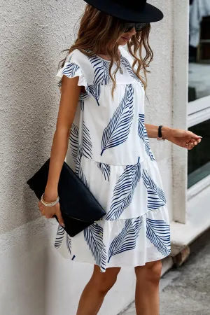 Serene Leaf Ruffle Dress