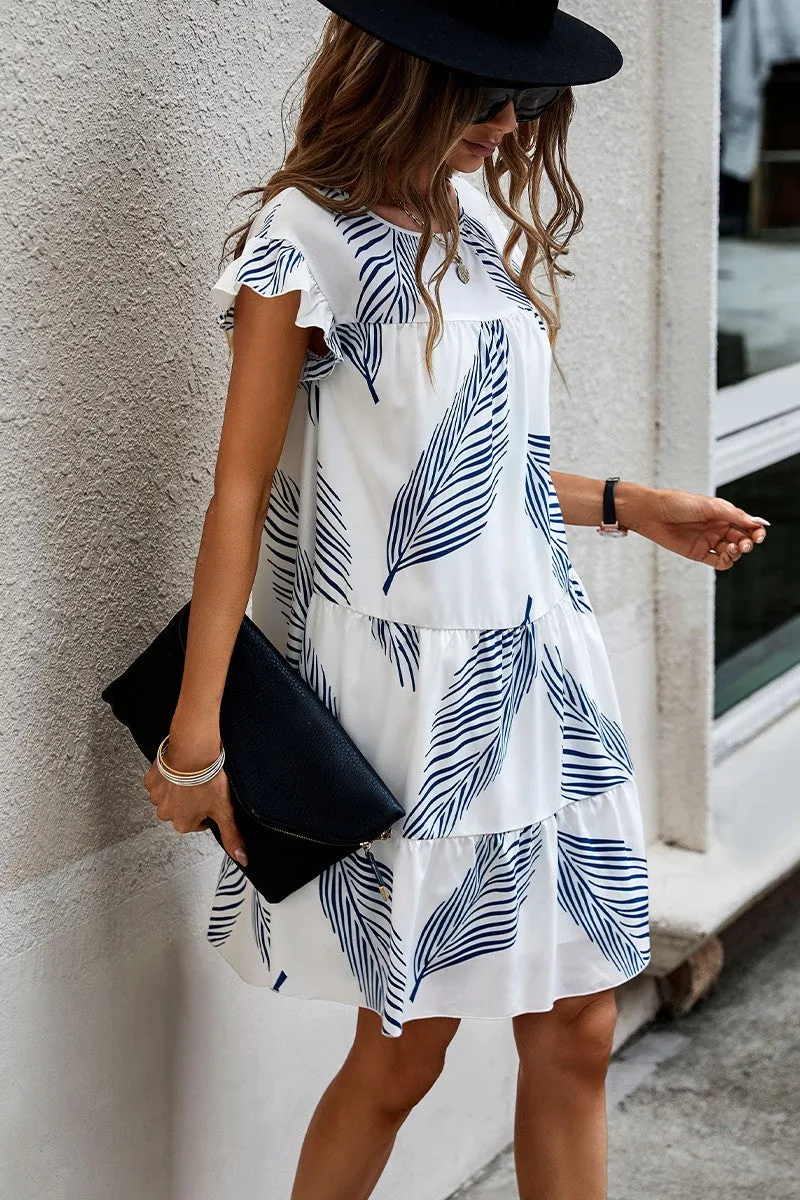 Serene Leaf Ruffle Dress