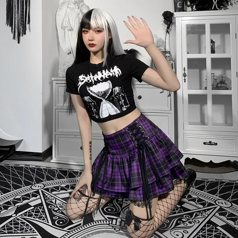 Sexy Cute Purple Plaid Tie Skirt UB6247
