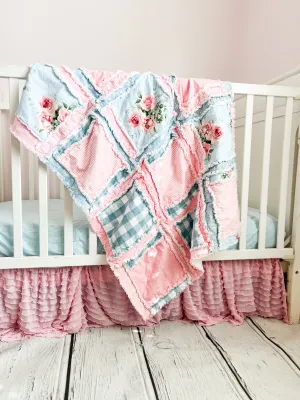 Shabby Baby Girl Rag Quilt | Vintage Pink and Blue Blankets