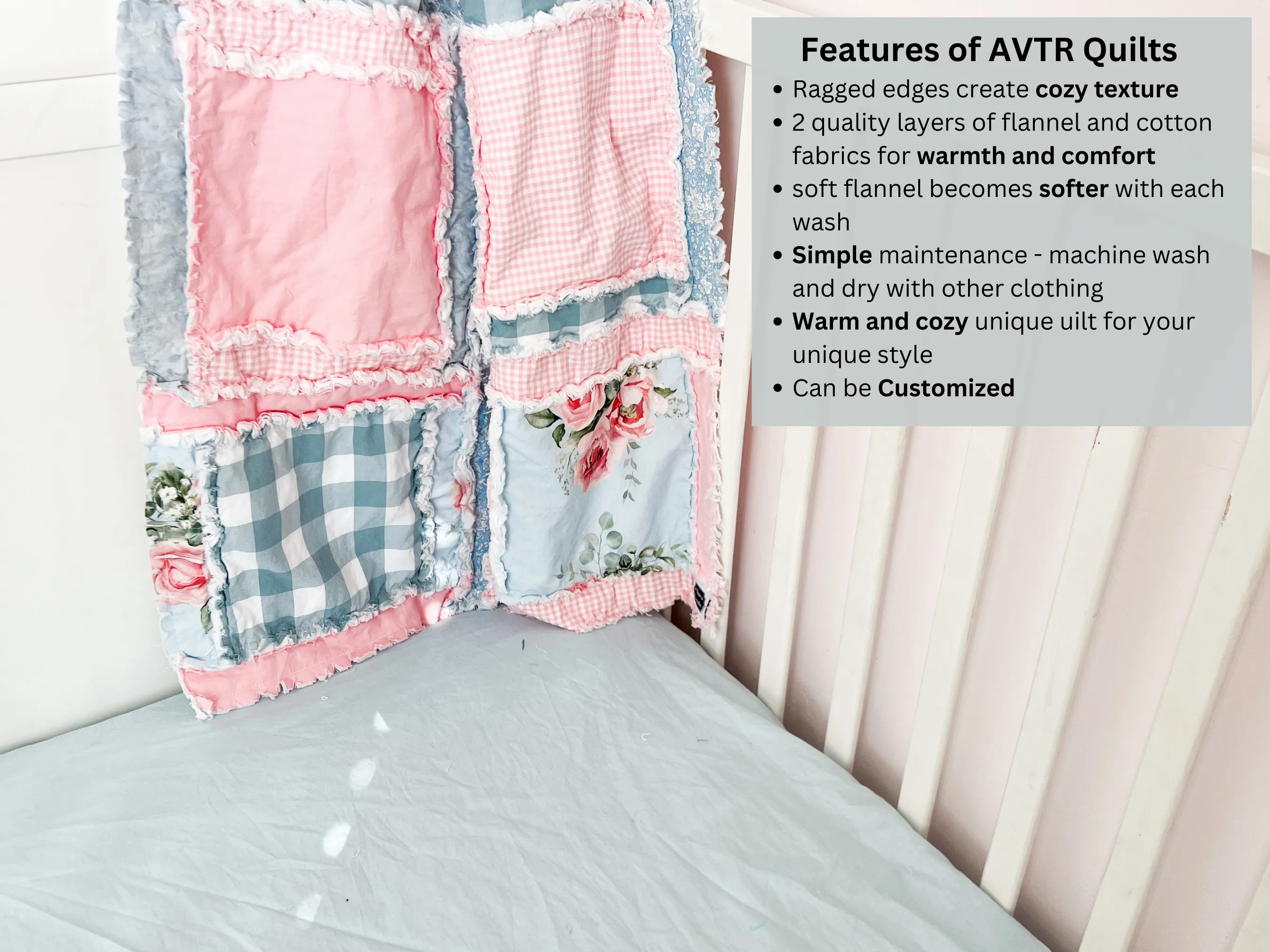 Shabby Baby Girl Rag Quilt | Vintage Pink and Blue Blankets