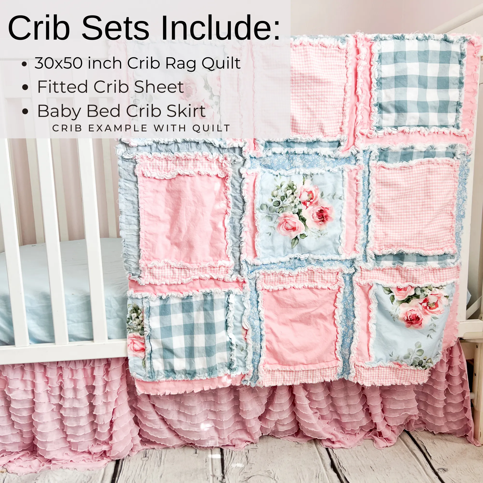 Shabby Baby Girl Rag Quilt | Vintage Pink and Blue Blankets