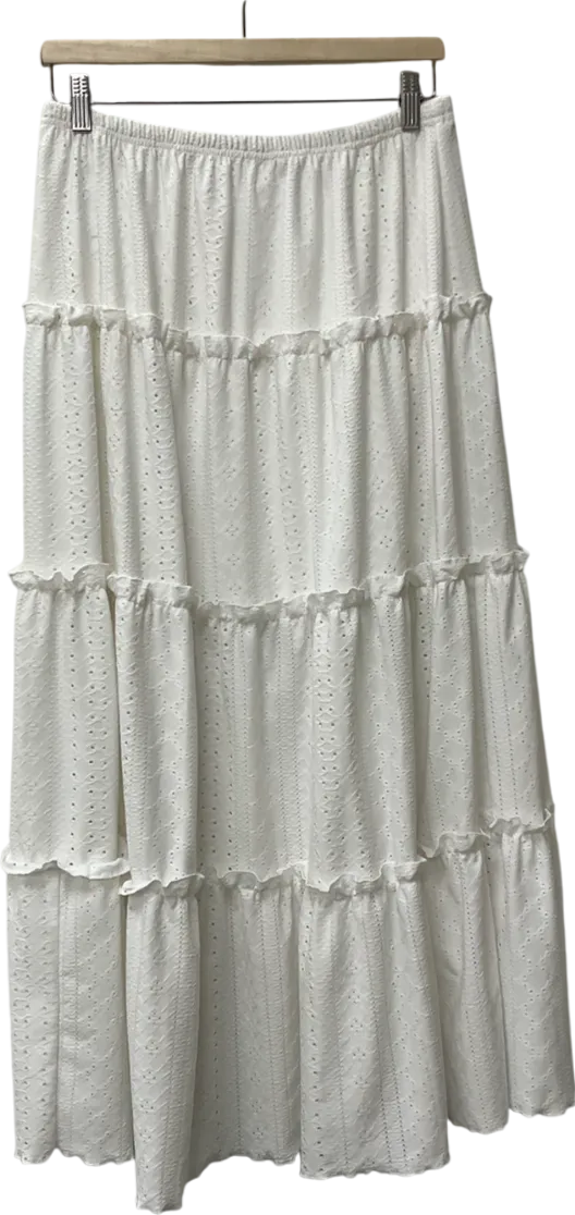 SHEIN White Frenchy Grain Fabric Ruffled Hem Textured Tiered Long Skirt UK L