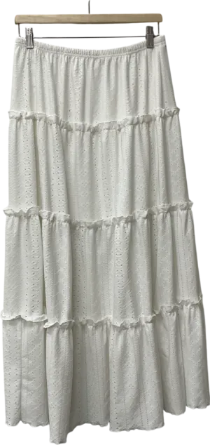 SHEIN White Frenchy Grain Fabric Ruffled Hem Textured Tiered Long Skirt UK L