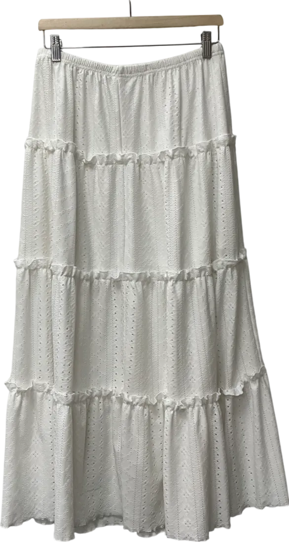 SHEIN White Frenchy Grain Fabric Ruffled Hem Textured Tiered Long Skirt UK L