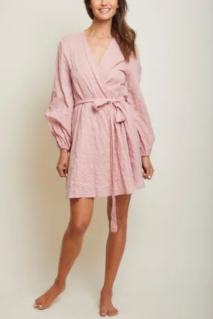 Short Organic Japanese Cotton Wrap Dress - Pink