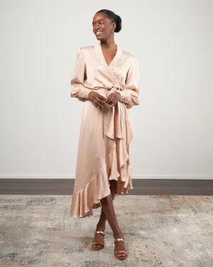 silk wrap midi dress - crème