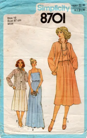 Simplicity 8701 Womens Easy Blouson Dress & Jacket 1970s Vintage Sewing Pattern Size 12 Bust 34 inches
