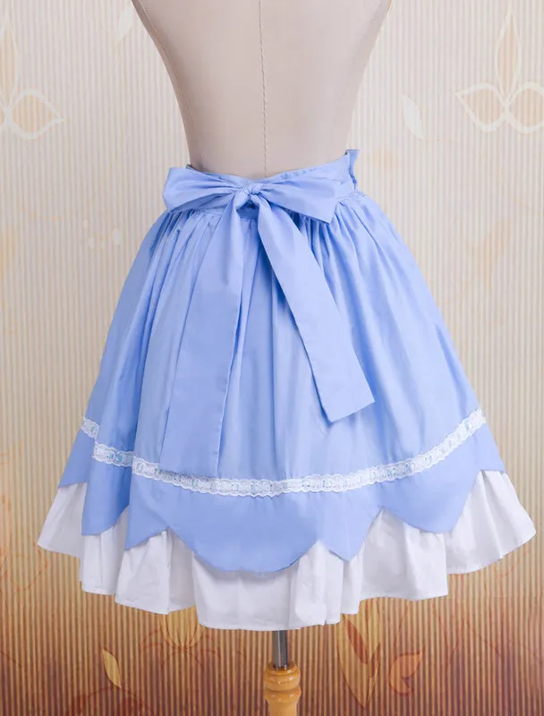 Sky Blue Ruffled Bow Cotton Lolita Skirt