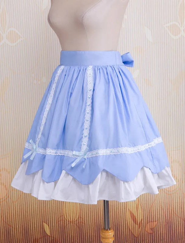 Sky Blue Ruffled Bow Cotton Lolita Skirt