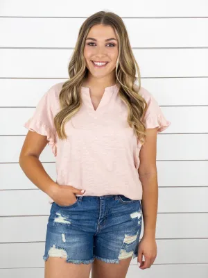 Slub Knit Ruffled Top - Rose