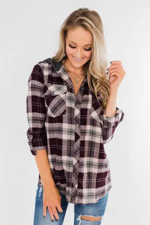 So Long To You Plaid Hooded Top- Cranberry