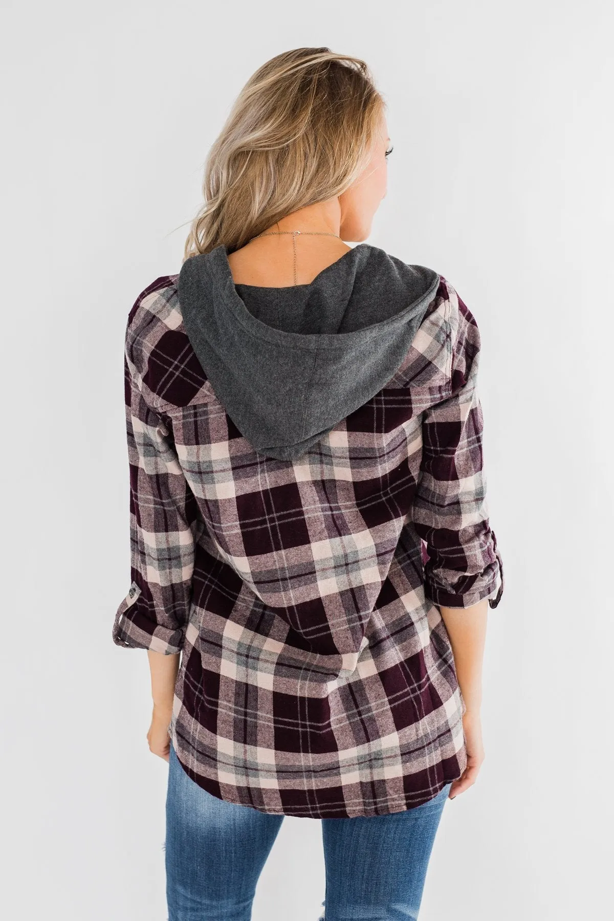 So Long To You Plaid Hooded Top- Cranberry