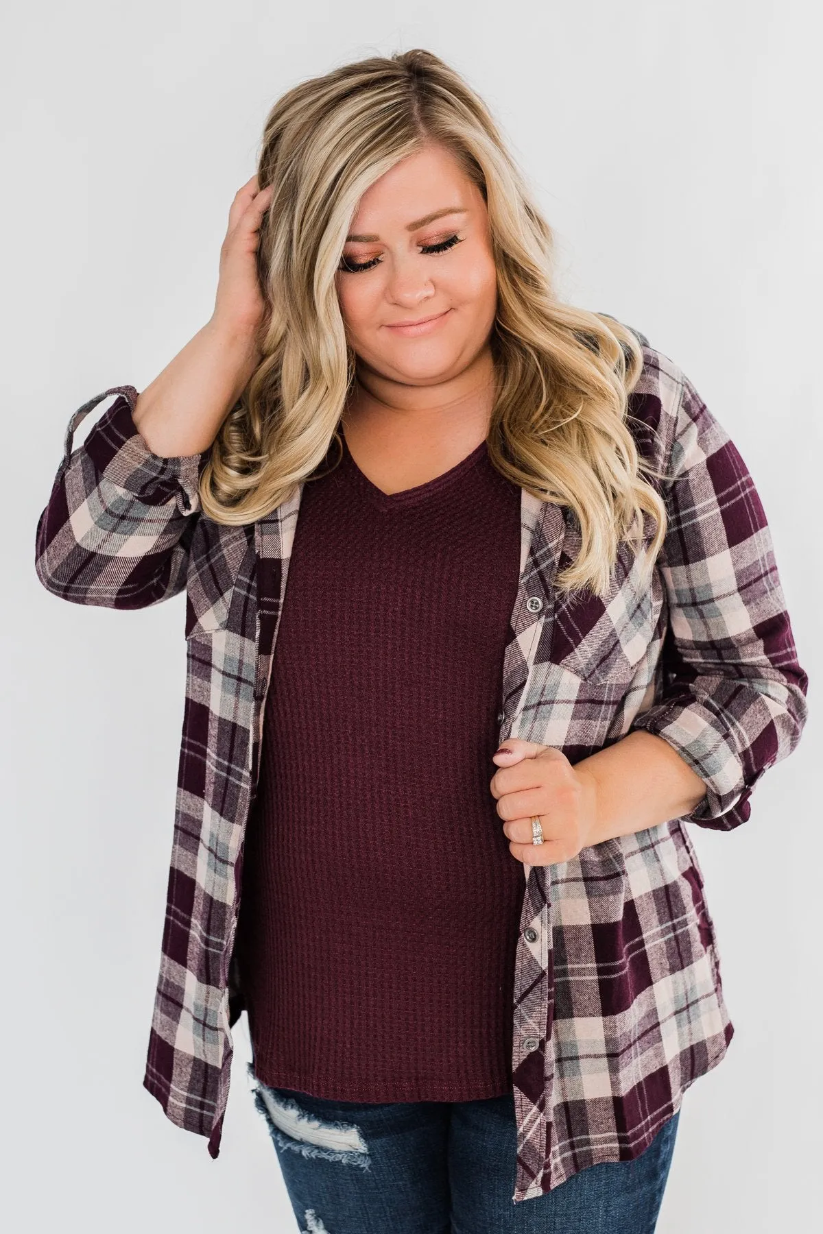 So Long To You Plaid Hooded Top- Cranberry