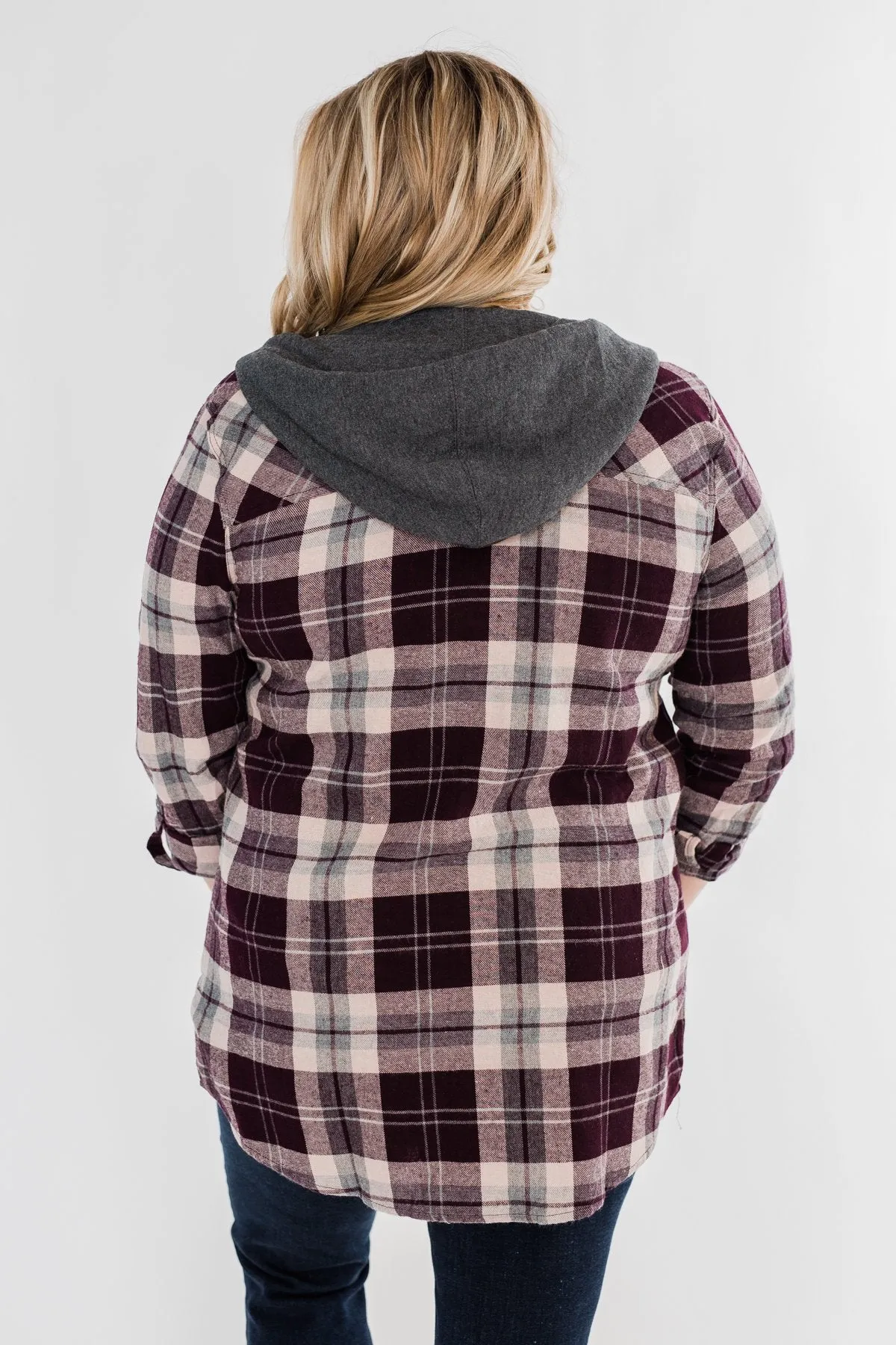 So Long To You Plaid Hooded Top- Cranberry