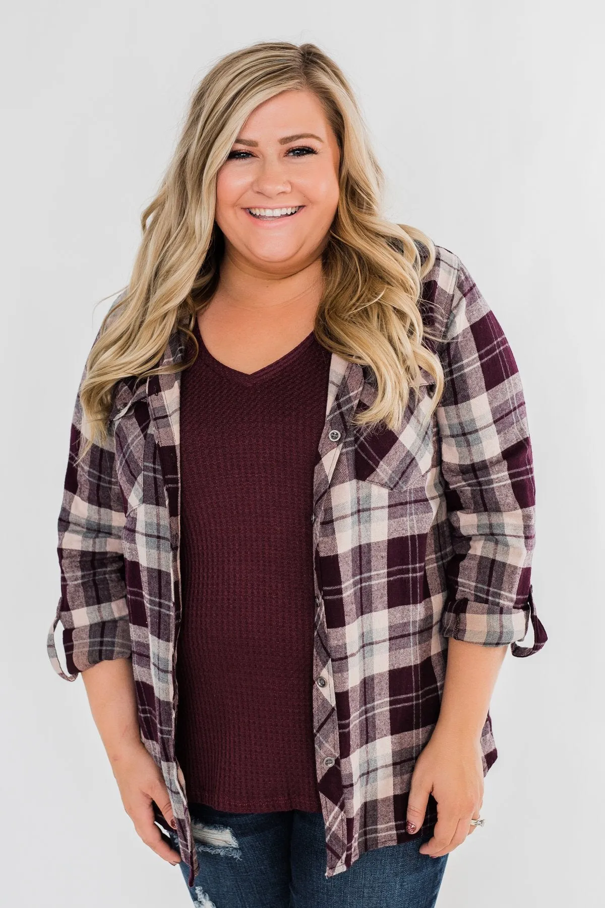 So Long To You Plaid Hooded Top- Cranberry