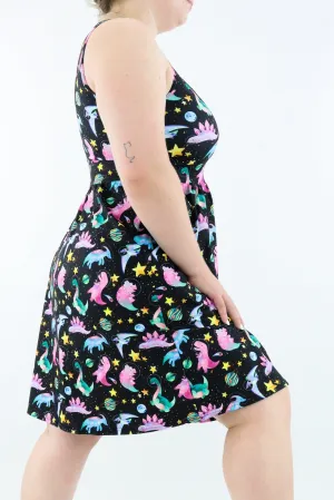 Space Dinosaurs - Sleeveless Skater Dress - Knee Length - Side Pockets