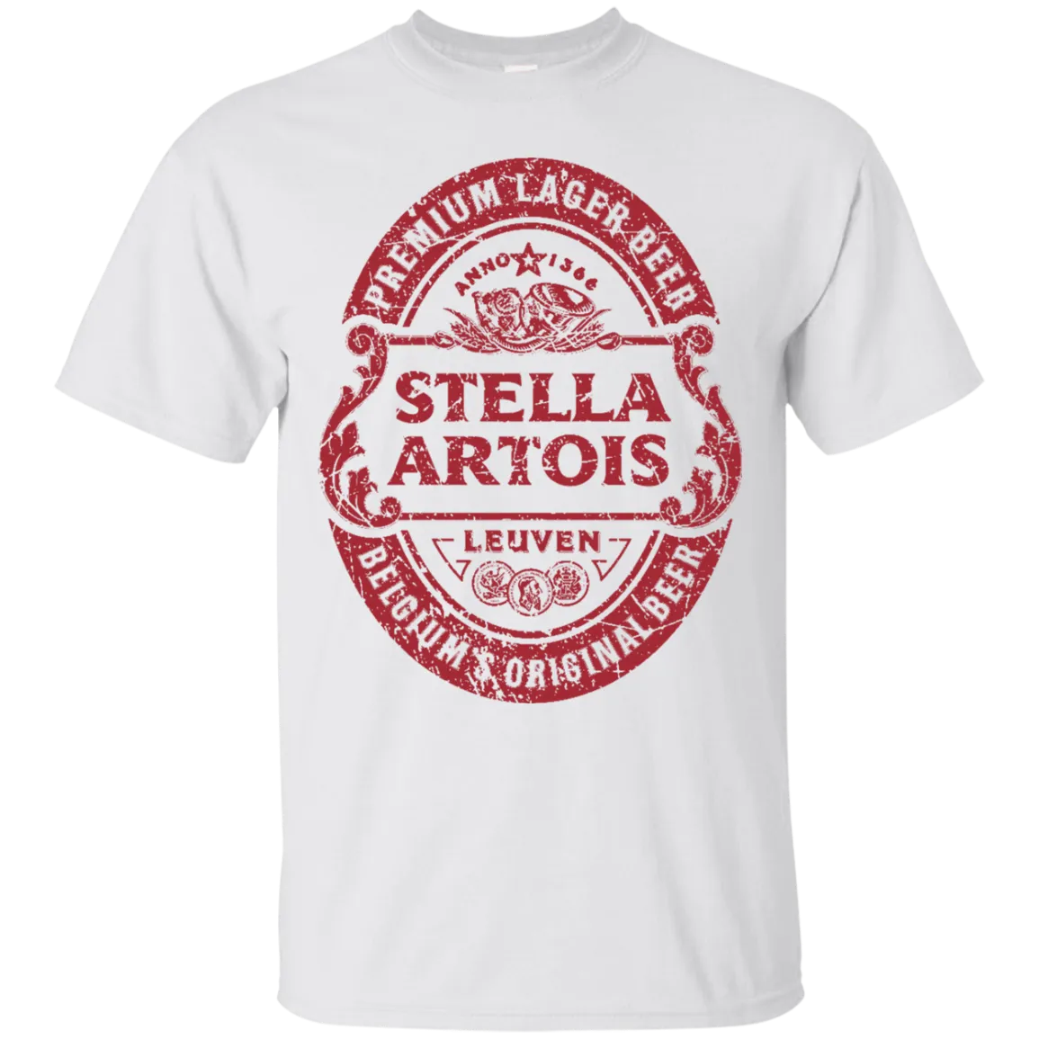Stella Artois Beer T-Shirt Custom Designed Red Worn Label Pattern