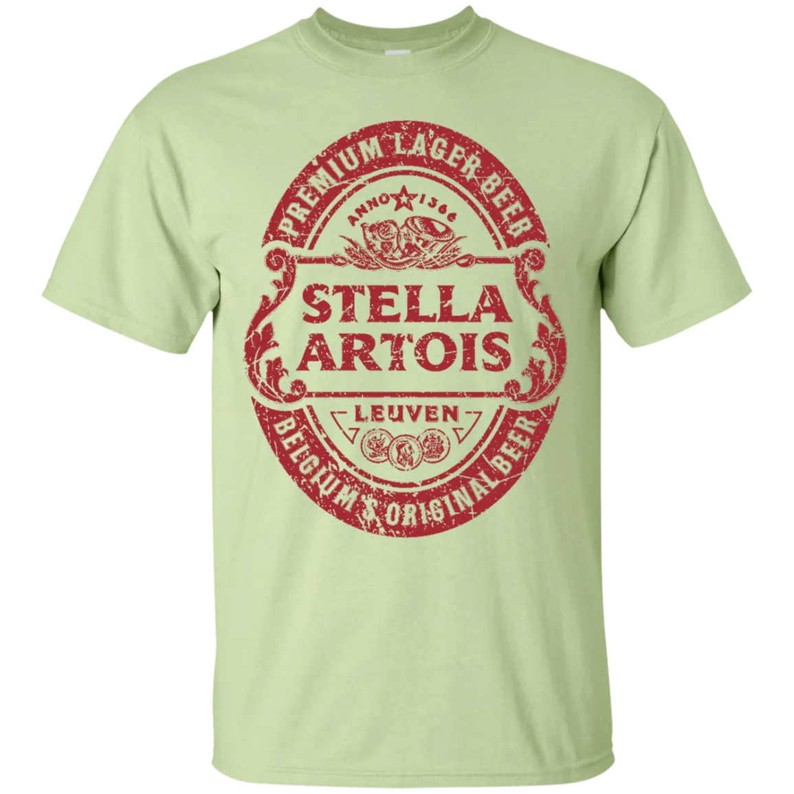 Stella Artois Beer T-Shirt Custom Designed Red Worn Label Pattern
