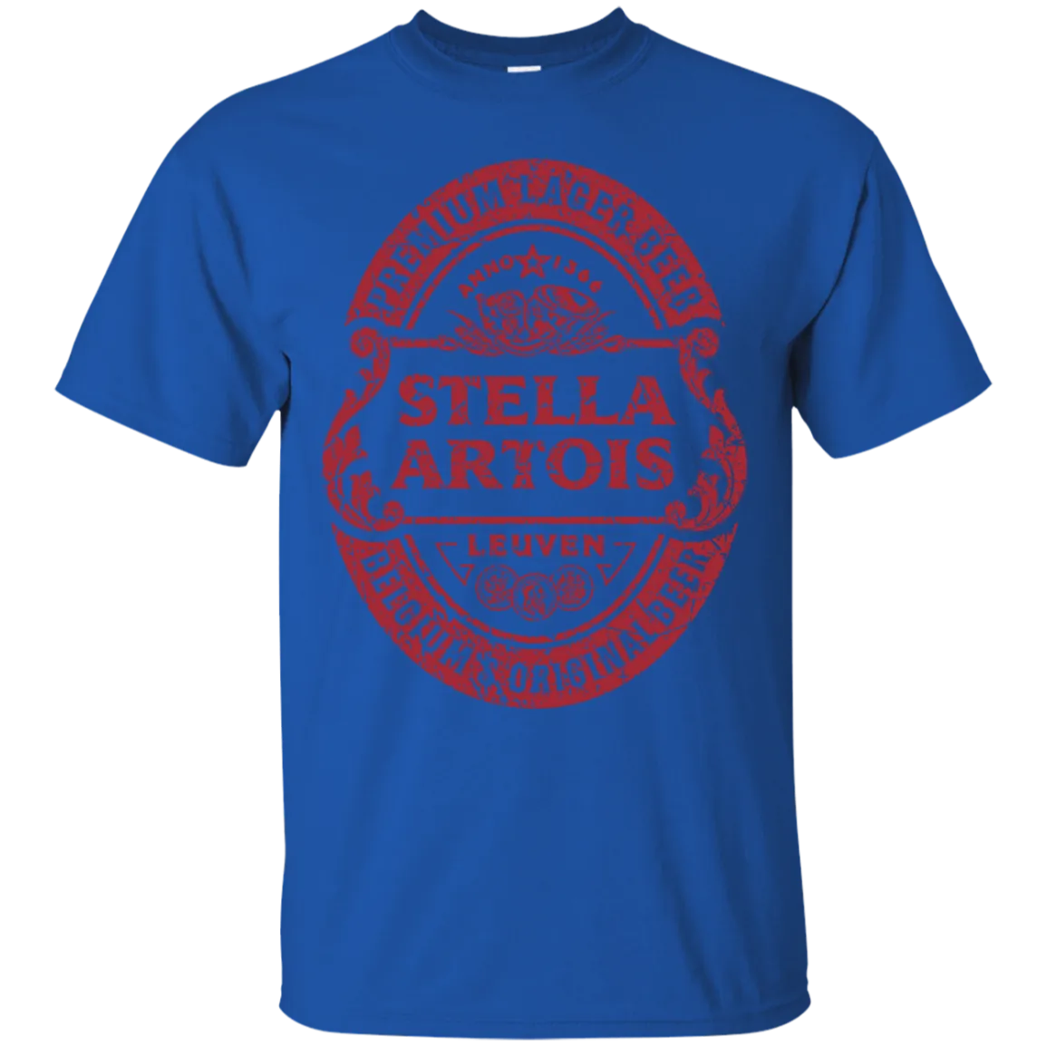 Stella Artois Beer T-Shirt Custom Designed Red Worn Label Pattern