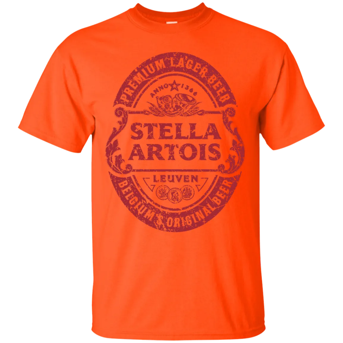 Stella Artois Beer T-Shirt Custom Designed Red Worn Label Pattern