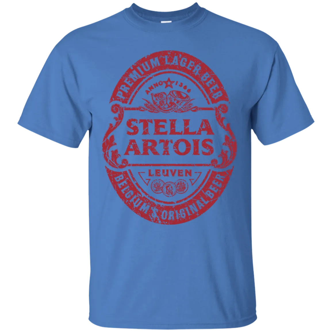 Stella Artois Beer T-Shirt Custom Designed Red Worn Label Pattern