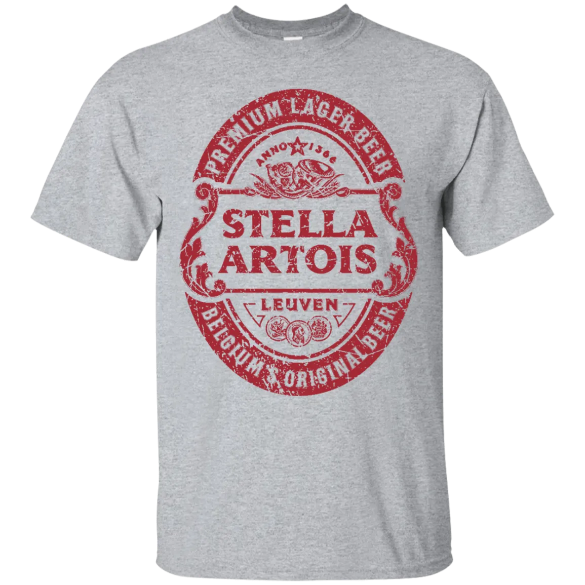 Stella Artois Beer T-Shirt Custom Designed Red Worn Label Pattern