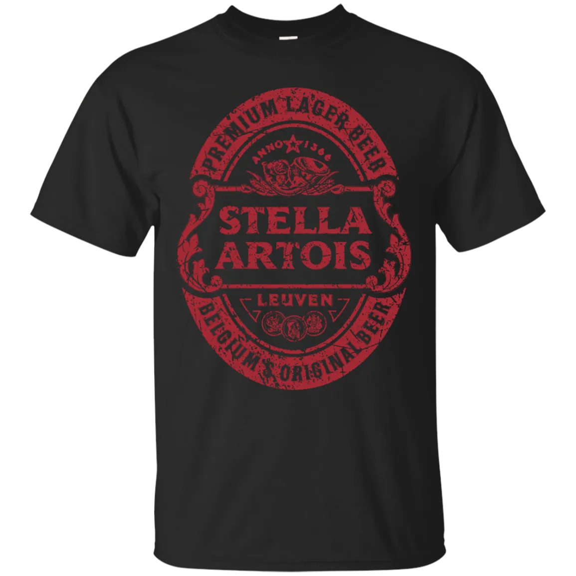 Stella Artois Beer T-Shirt Custom Designed Red Worn Label Pattern