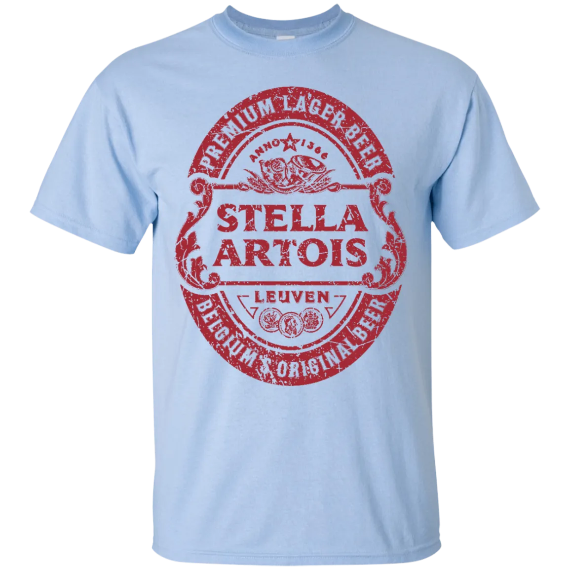 Stella Artois Beer T-Shirt Custom Designed Red Worn Label Pattern