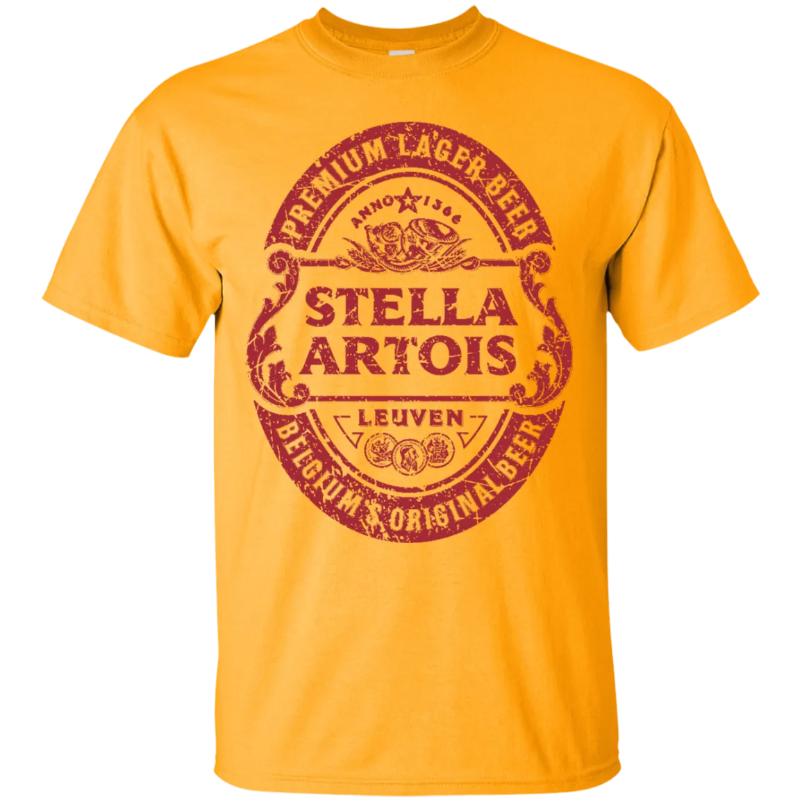 Stella Artois Beer T-Shirt Custom Designed Red Worn Label Pattern