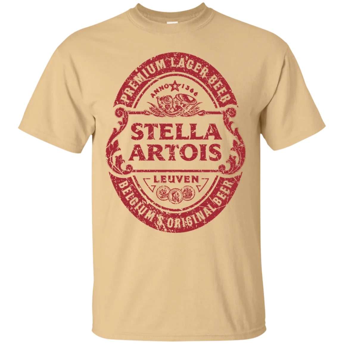 Stella Artois Beer T-Shirt Custom Designed Red Worn Label Pattern