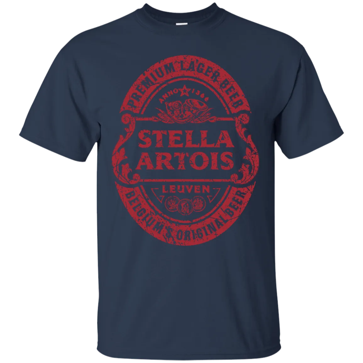 Stella Artois Beer T-Shirt Custom Designed Red Worn Label Pattern