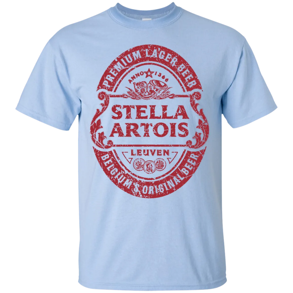 Stella Artois Beer T-Shirt Custom Designed Red Worn Label Pattern