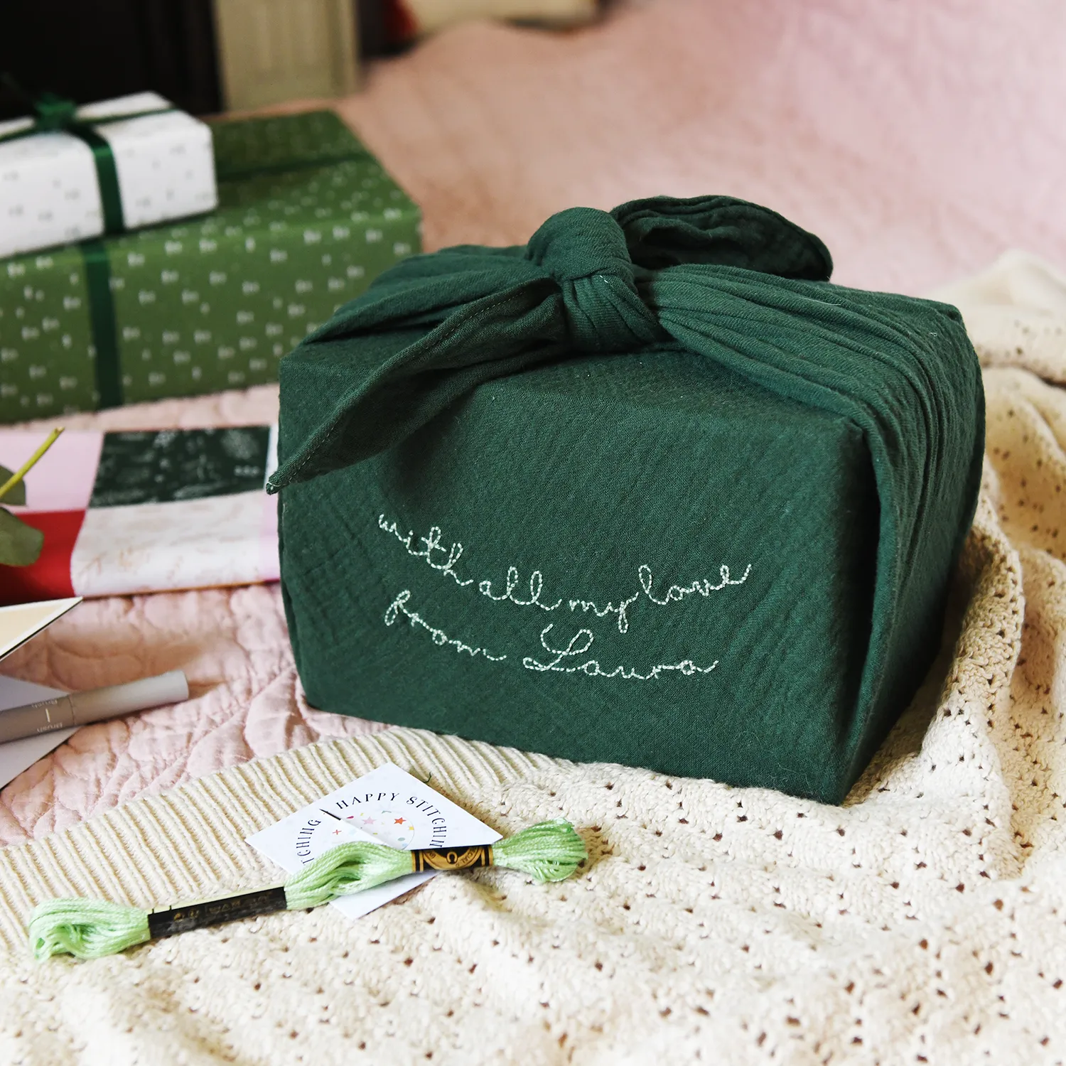 Stitch And Pass Me On Reusable Fabric Gift Wrap