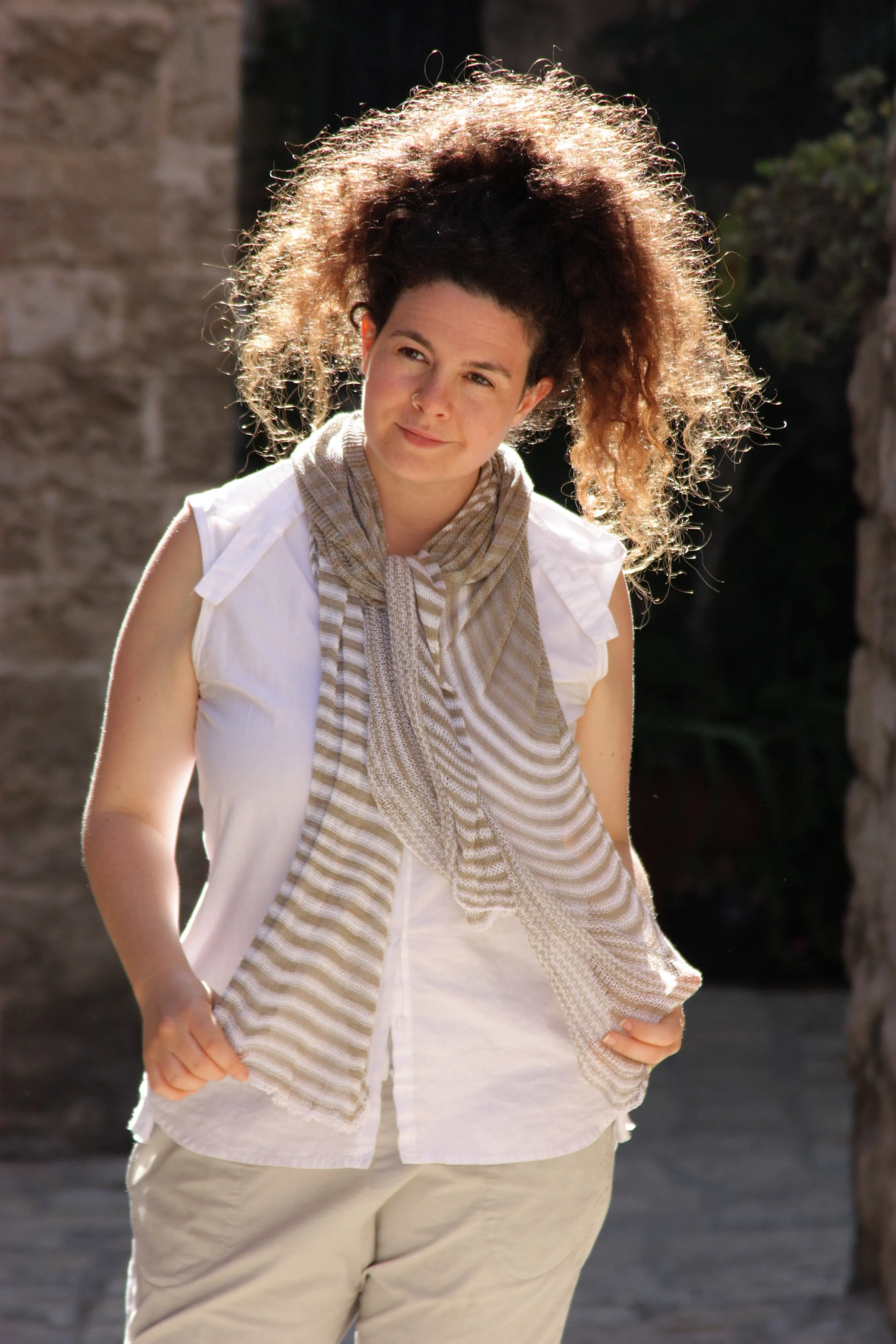 Strips Bamboo Scarf -Natural & Linen
