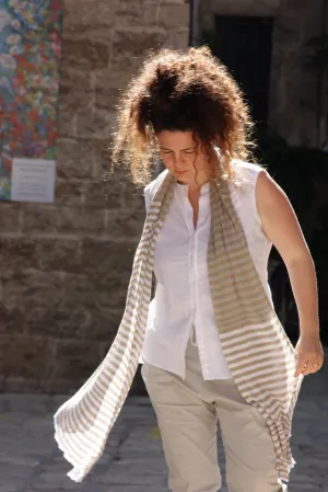 Strips Bamboo Scarf -Natural & Linen