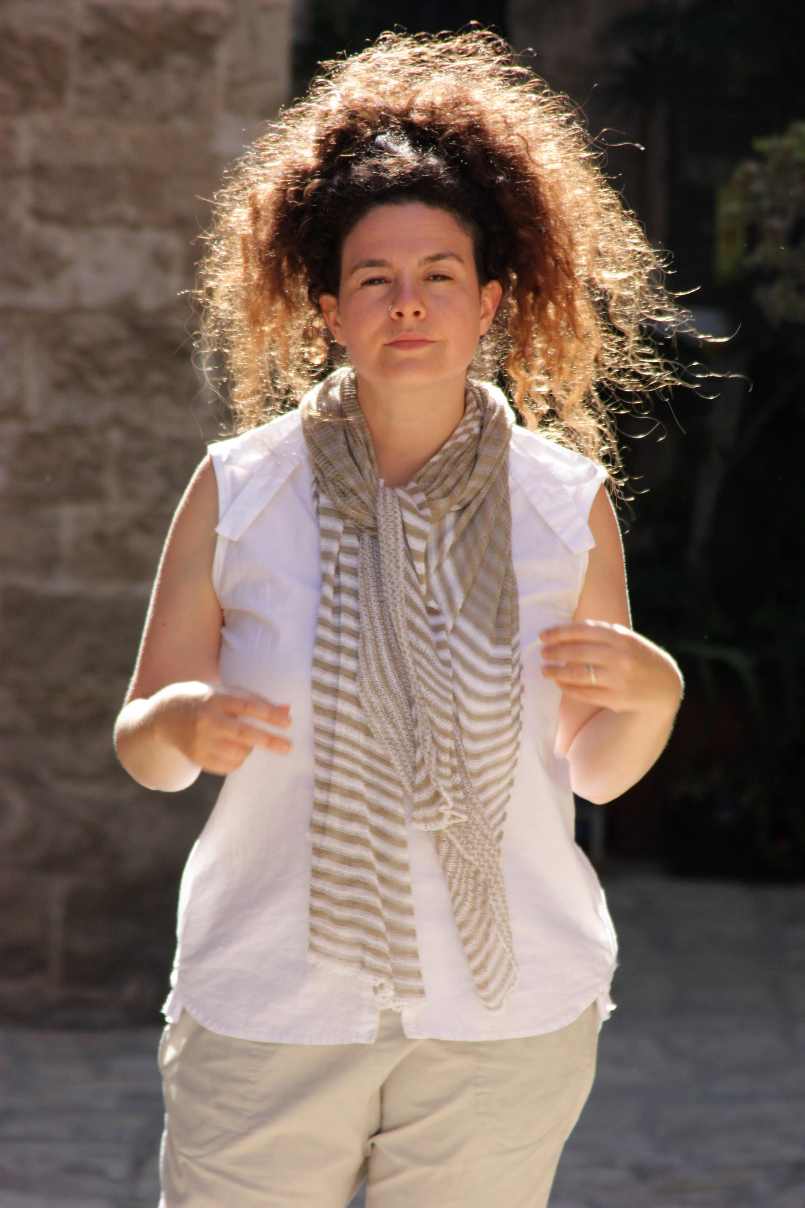 Strips Bamboo Scarf -Natural & Linen