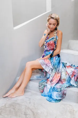 SukiSo Women's Juliet High to Low Dress in Rainbow Snakeskin