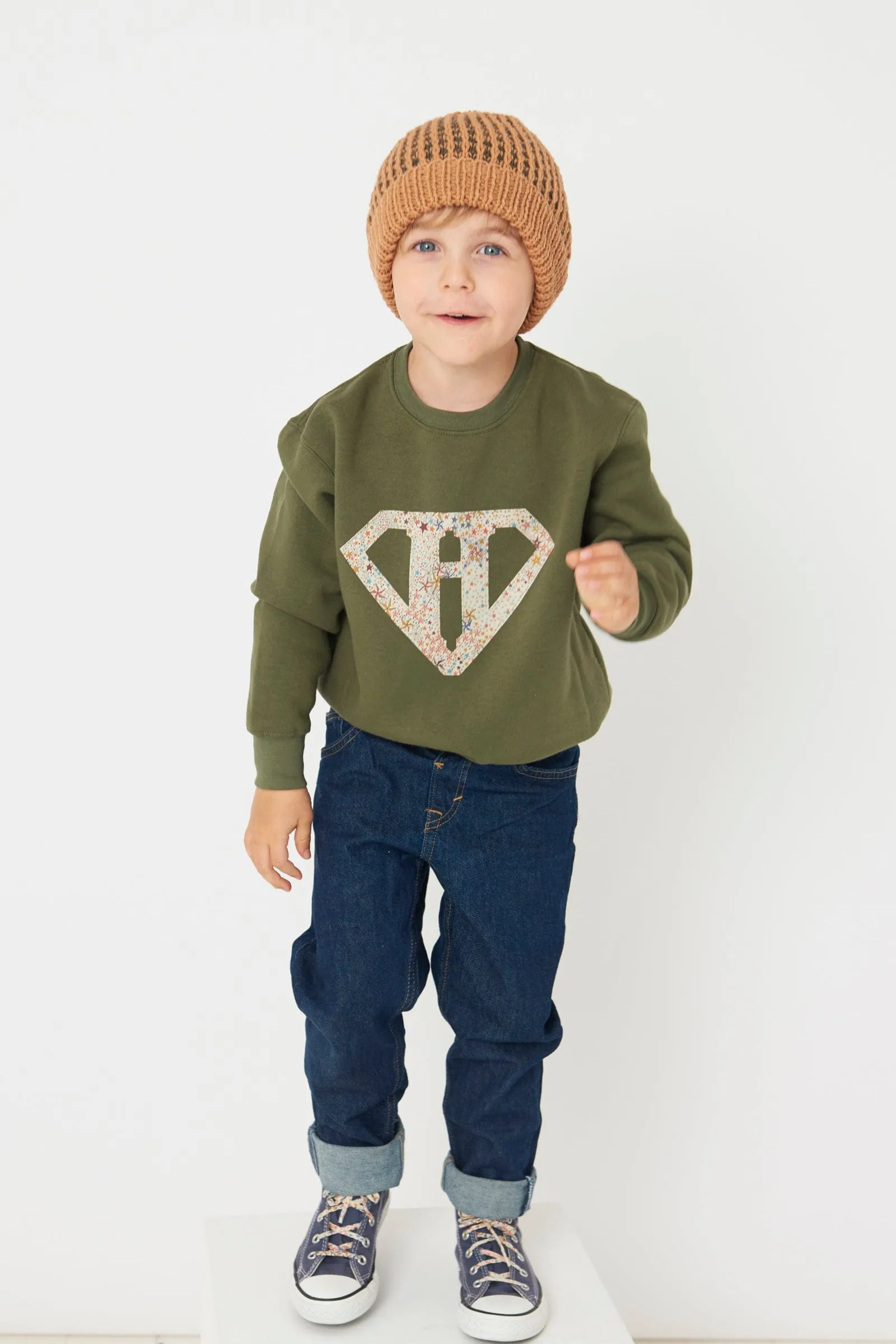 Superhero Khaki Sweatshirt in Choice of Liberty Print