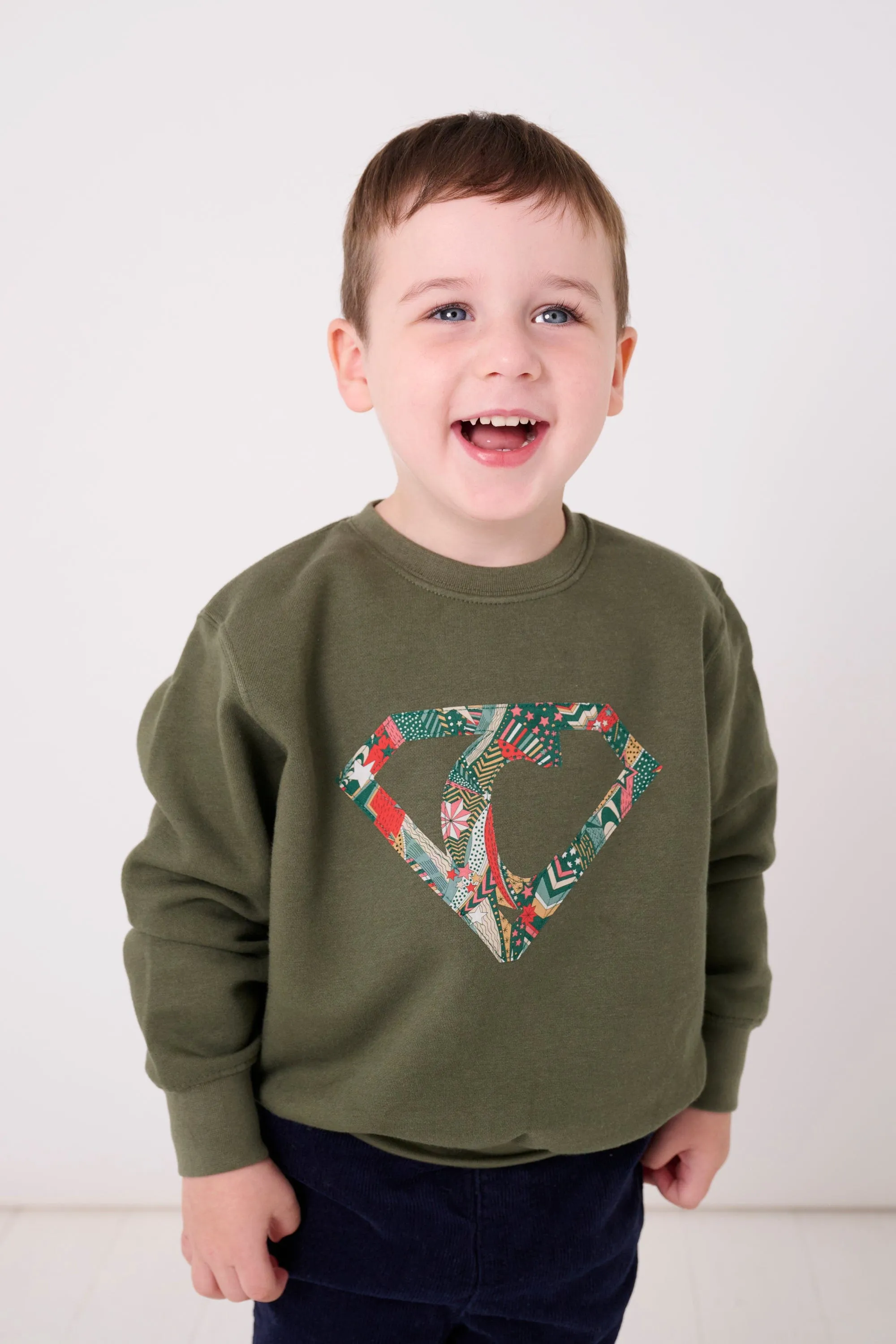 Superhero Khaki Sweatshirt in Choice of Liberty Print