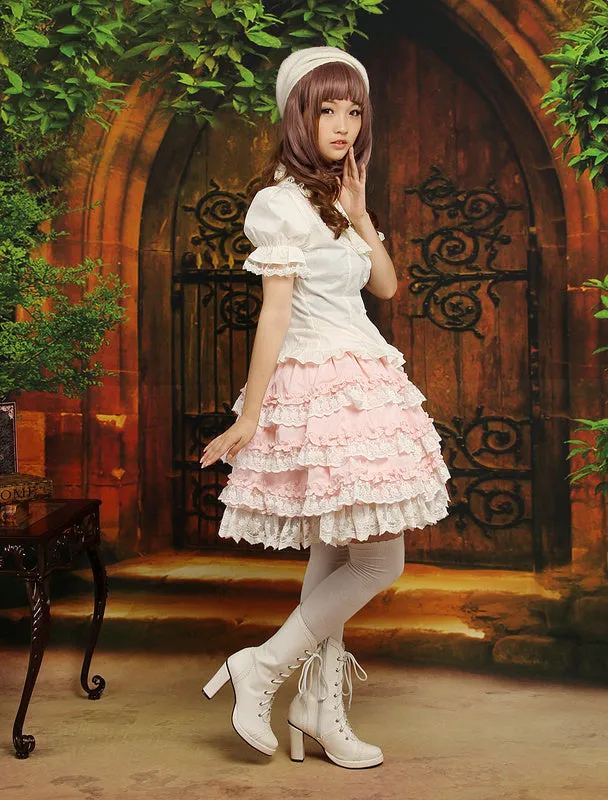 Sweet Pink Bow Cotton Blend Lolita Skirt