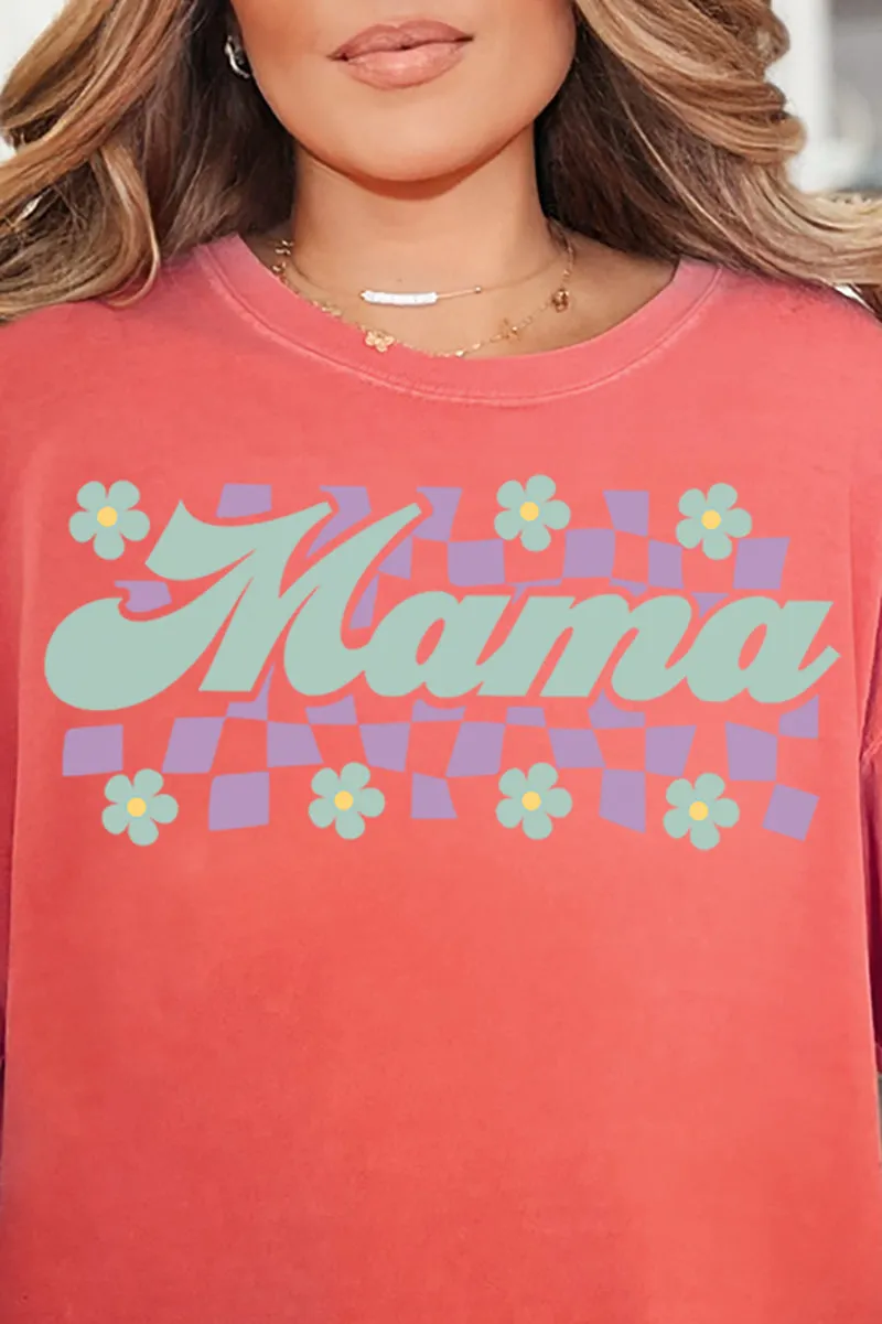 Teal Checkered Daisy Mama Comfort Colors Adult Ring-Spun Cotton Tee