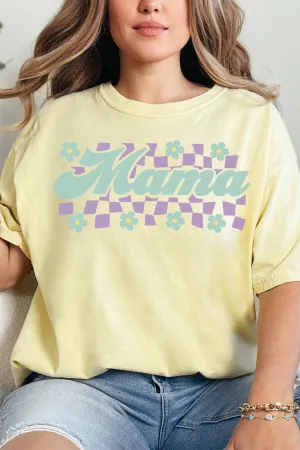 Teal Checkered Daisy Mama Comfort Colors Adult Ring-Spun Cotton Tee