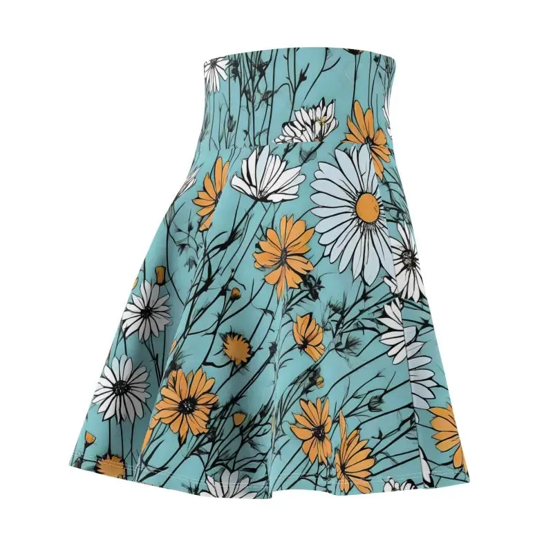 Teal Wildflower Womens Skater Skirt with Chic Vibes