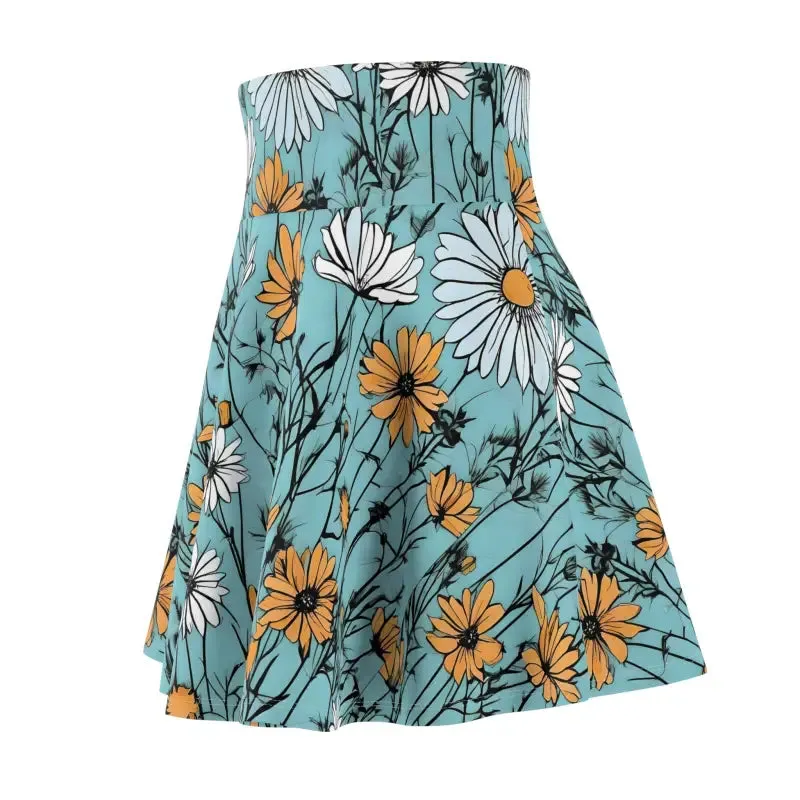 Teal Wildflower Womens Skater Skirt with Chic Vibes