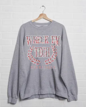 Texas Tech Plaid Crest Gray Thrifted Sweatshirt