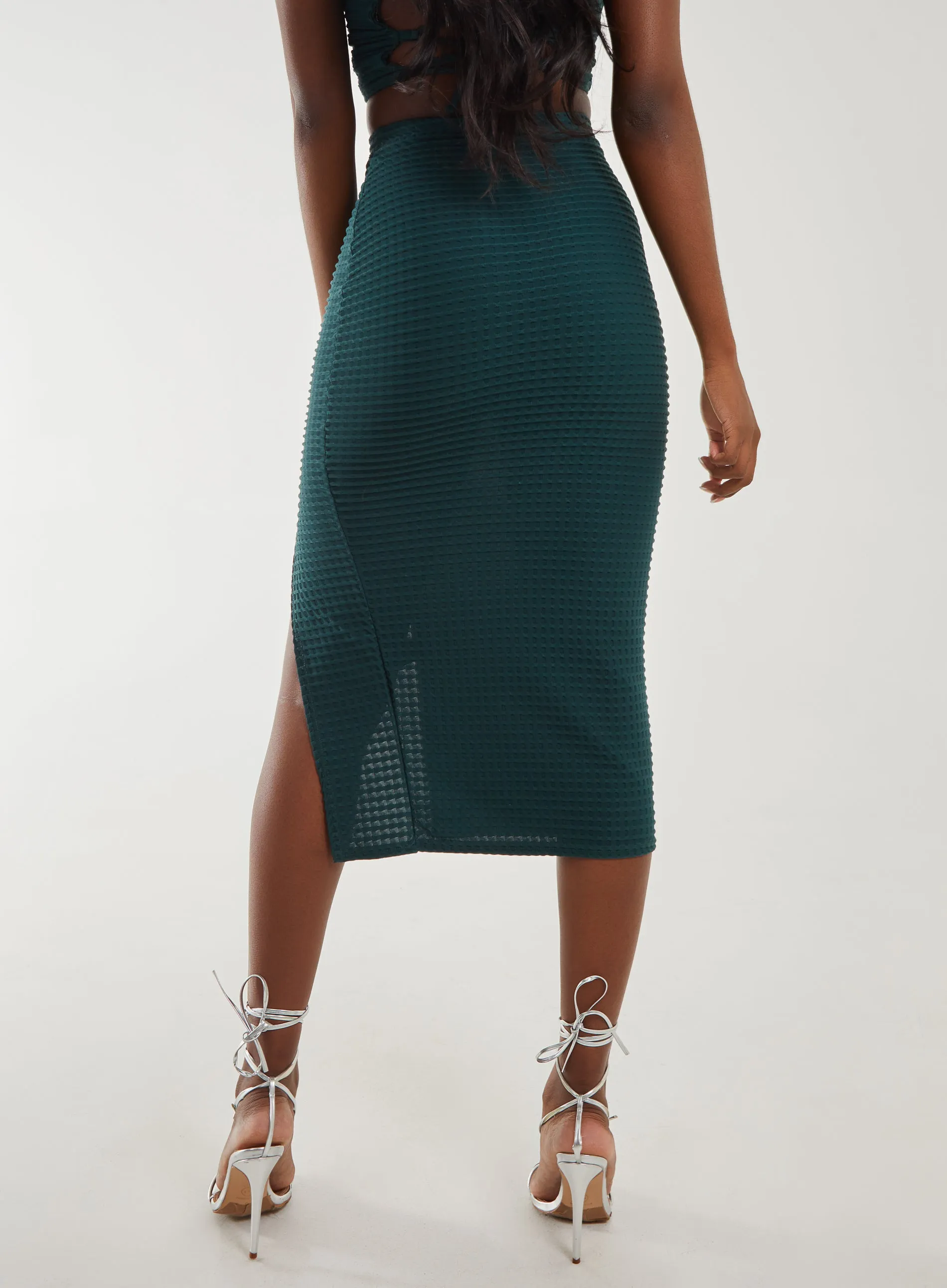 Textured Jersey Midi Skirt