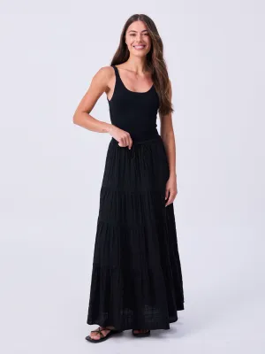 Textured Tiered Skirt - Black