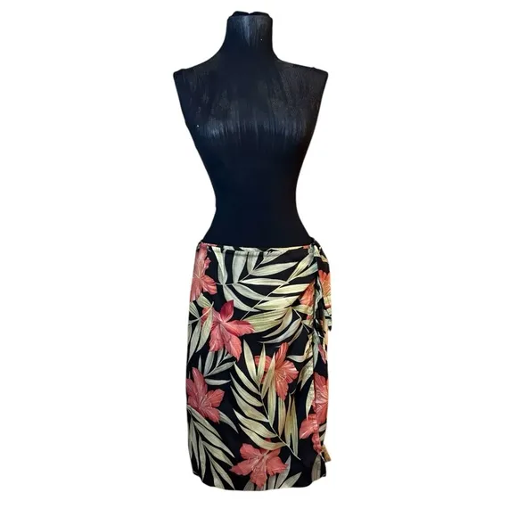 Tommy Bahama Black Floral Silk Wrap Skirt