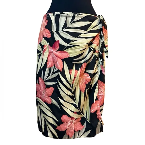 Tommy Bahama Black Floral Silk Wrap Skirt